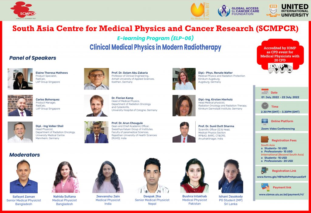 SCMPCR E-learning Program (ELP- 06): Clinical Medical Physics in Modern Radiotherapy